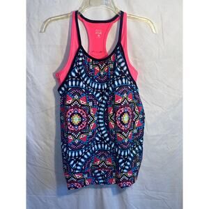 Justice Active Tank Built In Sports Bra Pink Geometric Pattern Girls Size 20